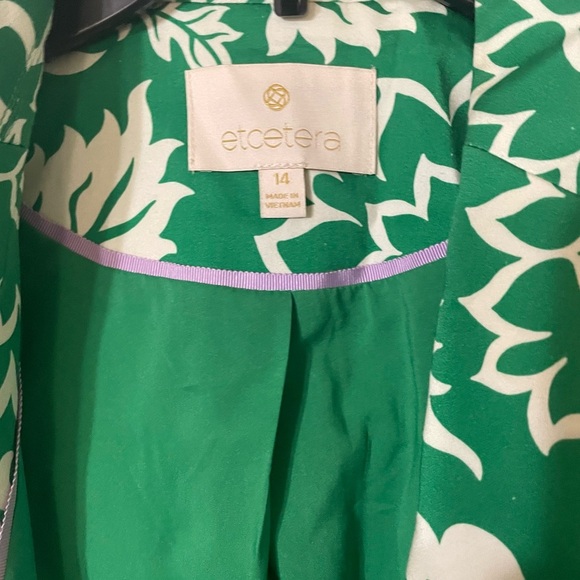 Etcetera Floral Green White Blazer Size Large Cotten Blend Spring Summer Preppy - Picture 4 of 7